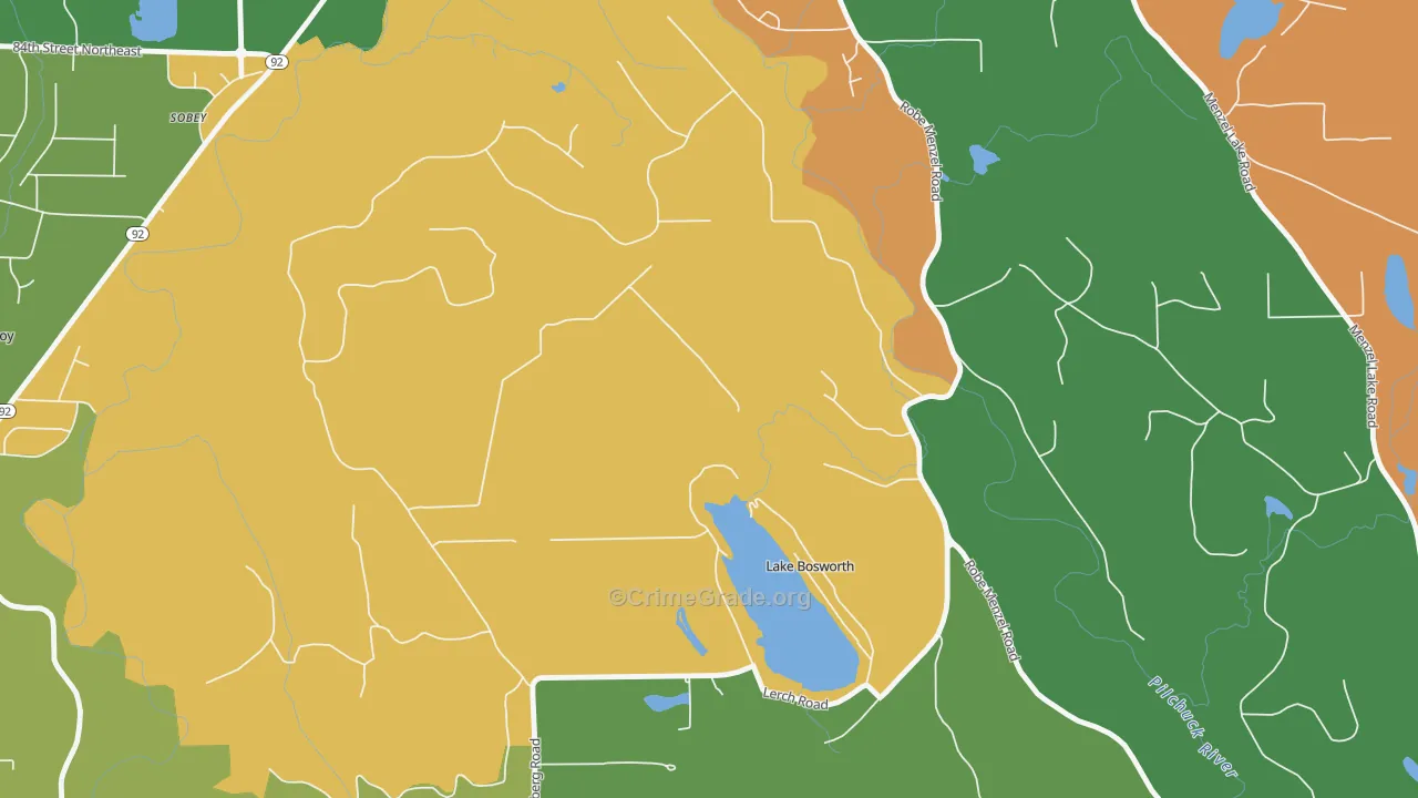 Lake Bosworth, WA Map of Robbery Rates