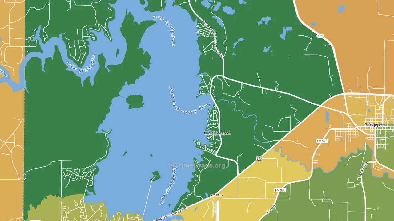Lake Bridgeport, TX Map of Robbery Rates