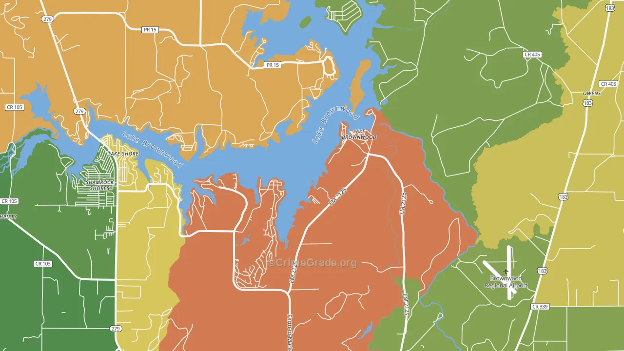 Lake Brownwood, TX Map of Robbery Rates