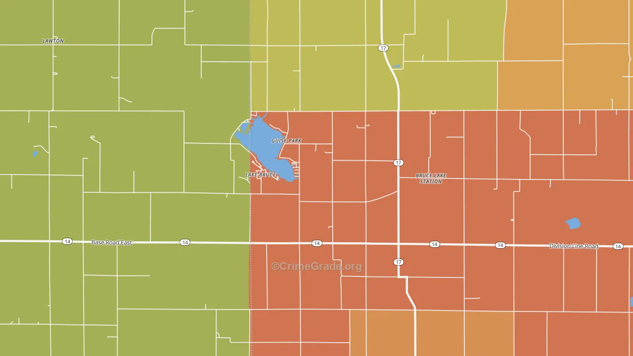Lake Bruce, IN Map of Robbery Rates