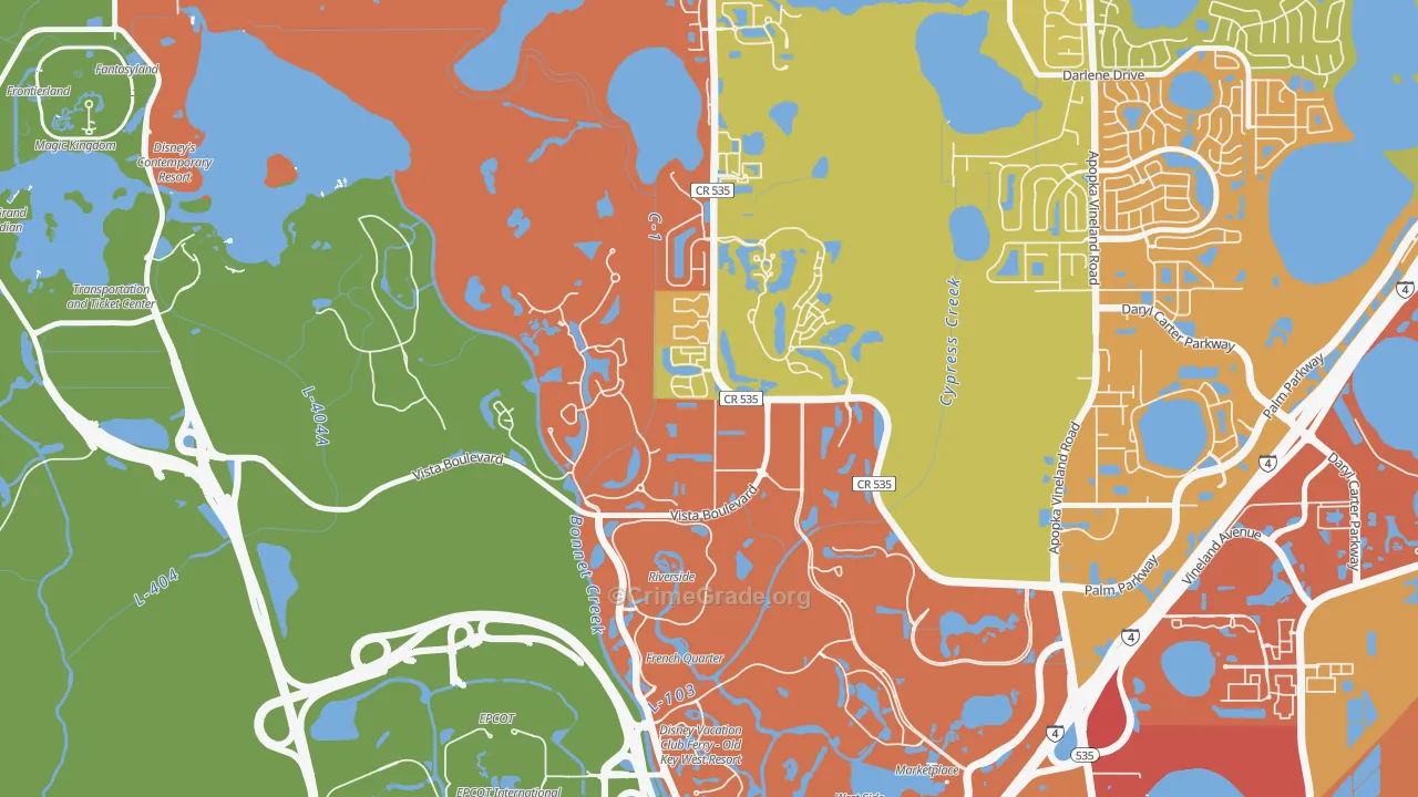 Lake Buena Vista, FL Map of Robbery Rates