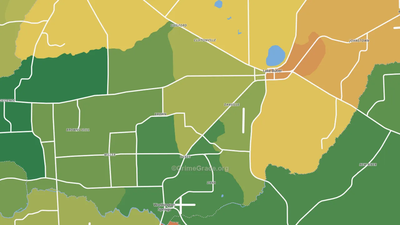 Lake Butler, FL Map of Robbery Rates