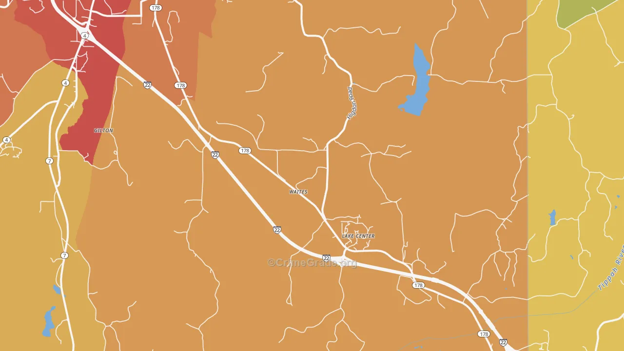 Lake Center, MS Map of Robbery Rates
