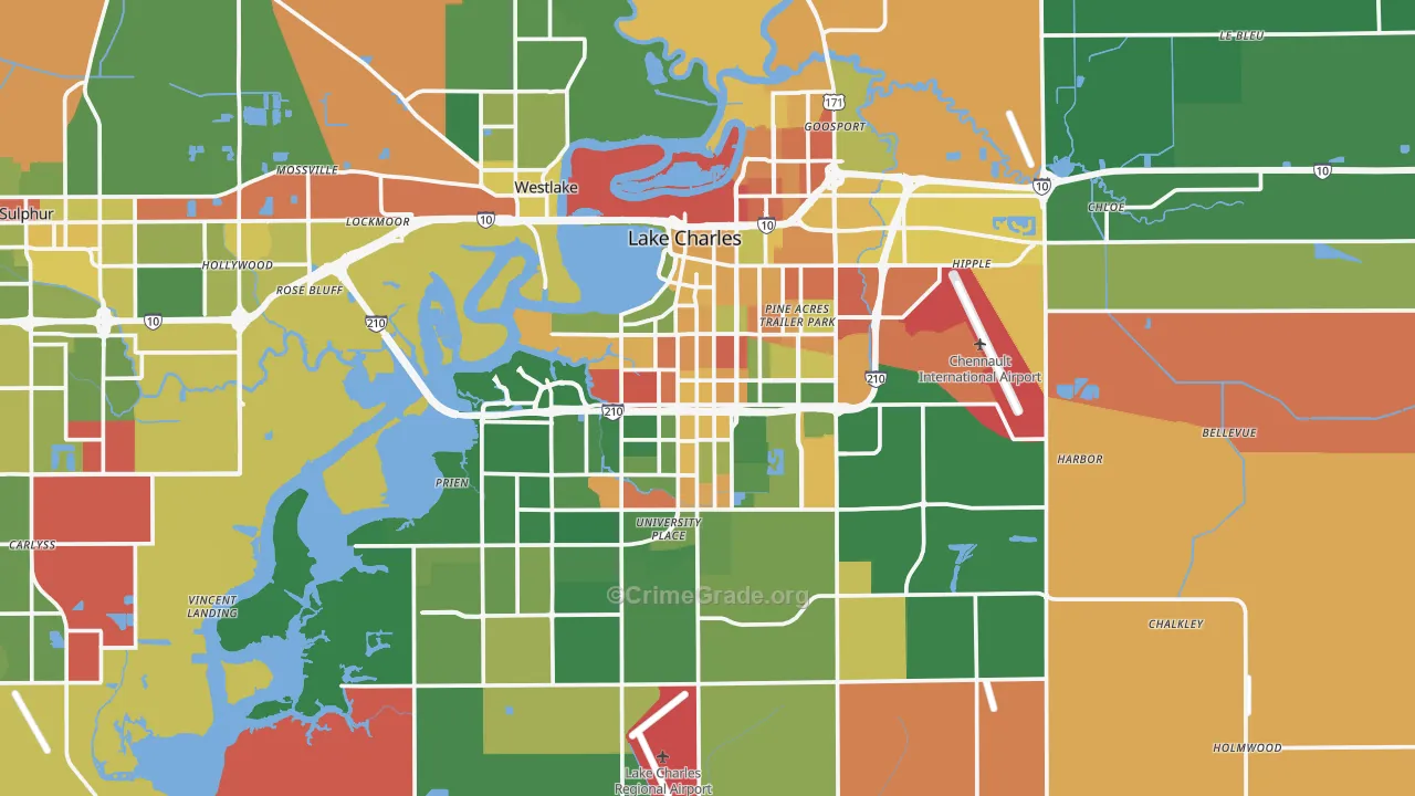 Lake Charles, LA Map of Robbery Rates