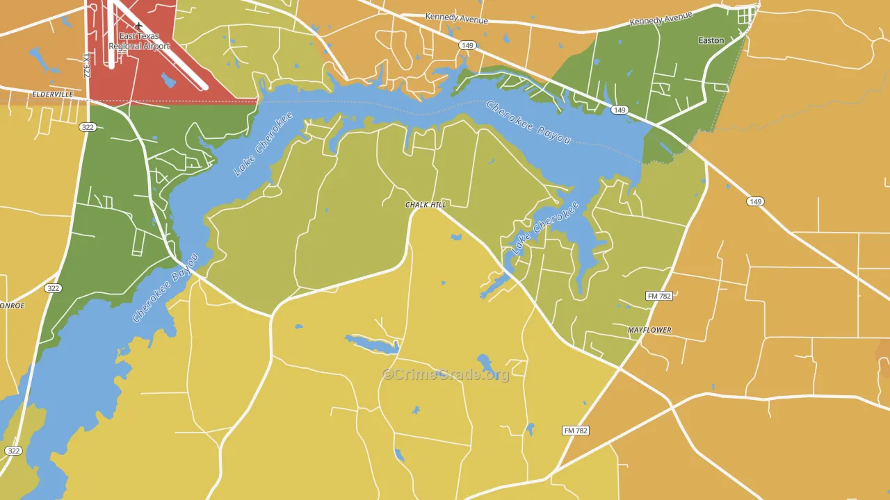 Lake Cherokee, TX Map of Robbery Rates
