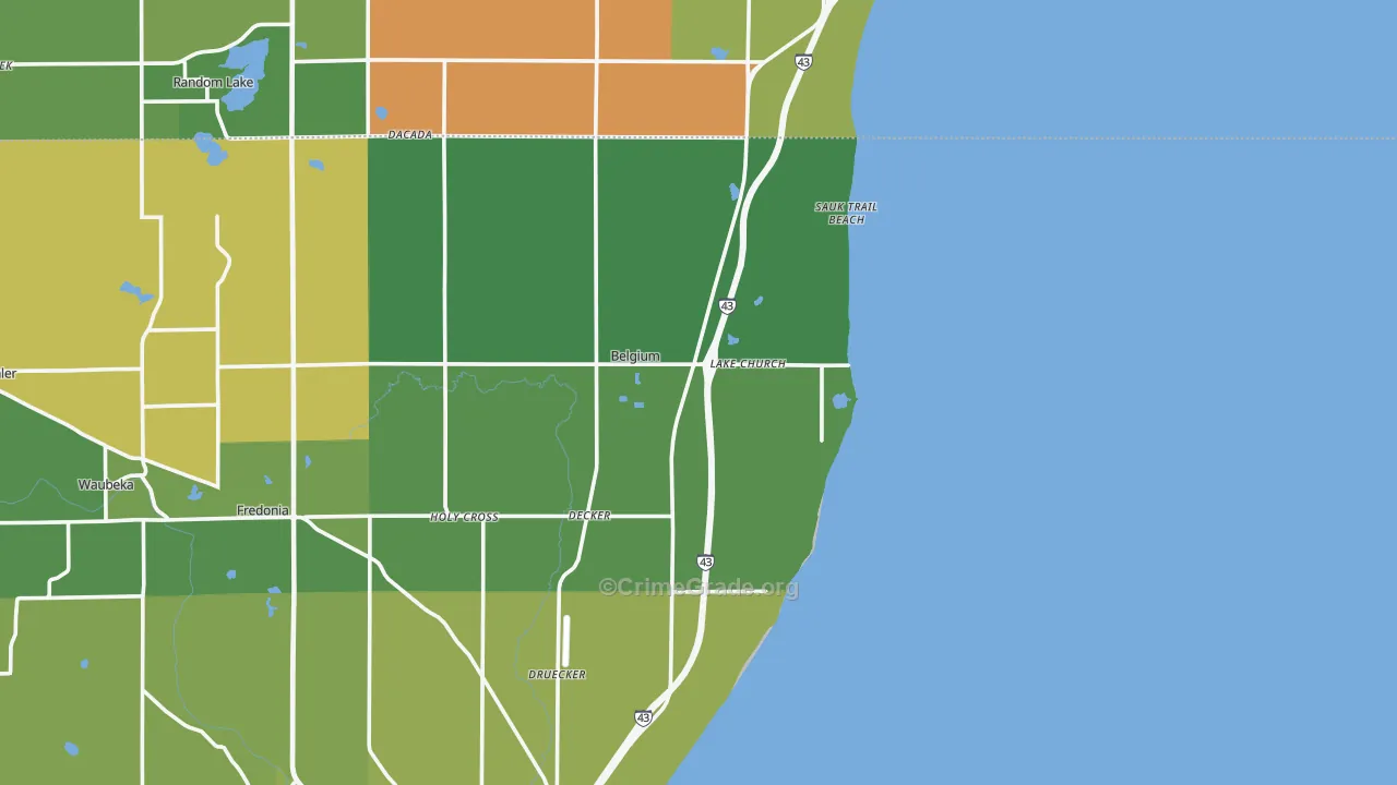 Lake Church, WI Map of Robbery Rates