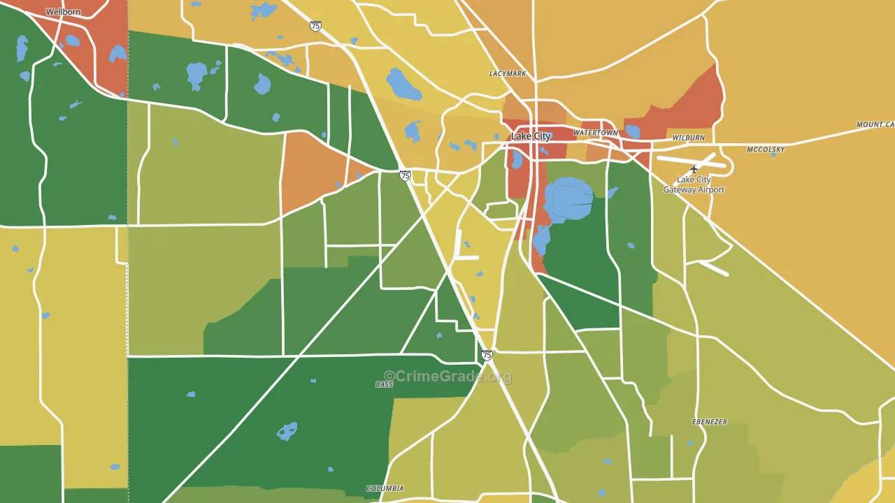 Lake City, FL Map of Robbery Rates