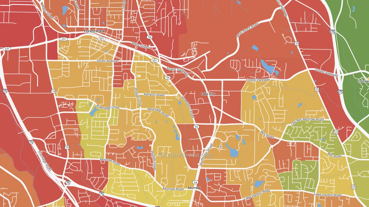 Lake City, GA Map of Robbery Rates