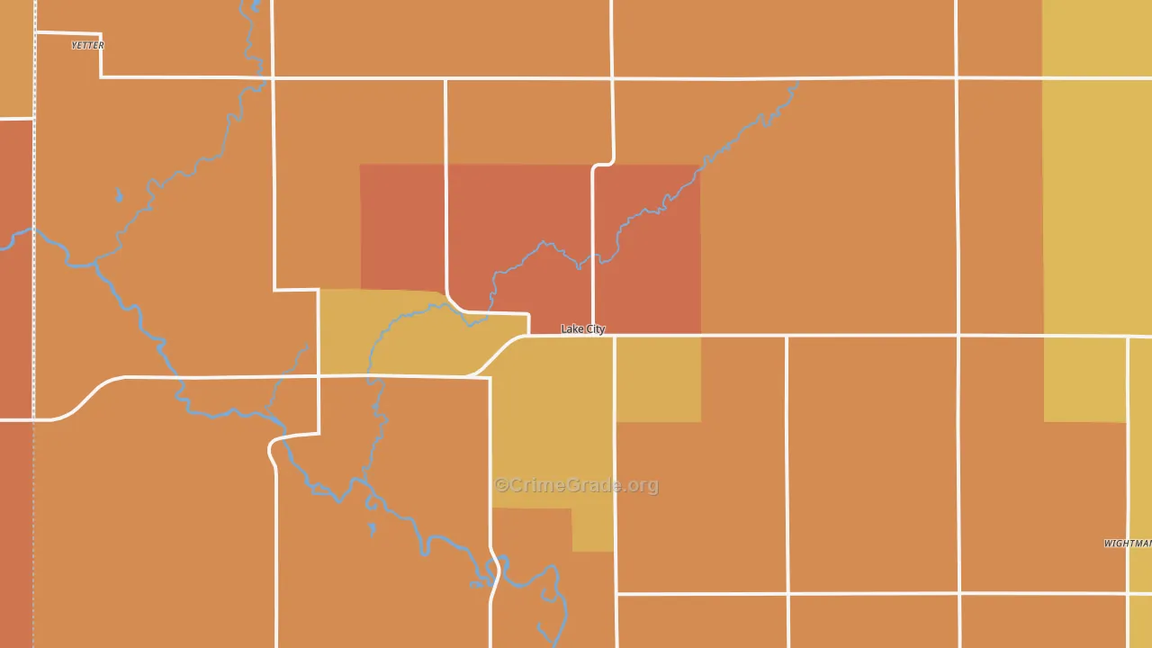 Lake City, IA Map of Robbery Rates