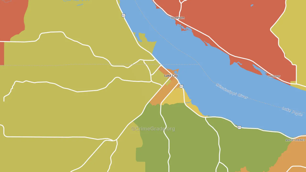 Lake City, MN Map of Robbery Rates