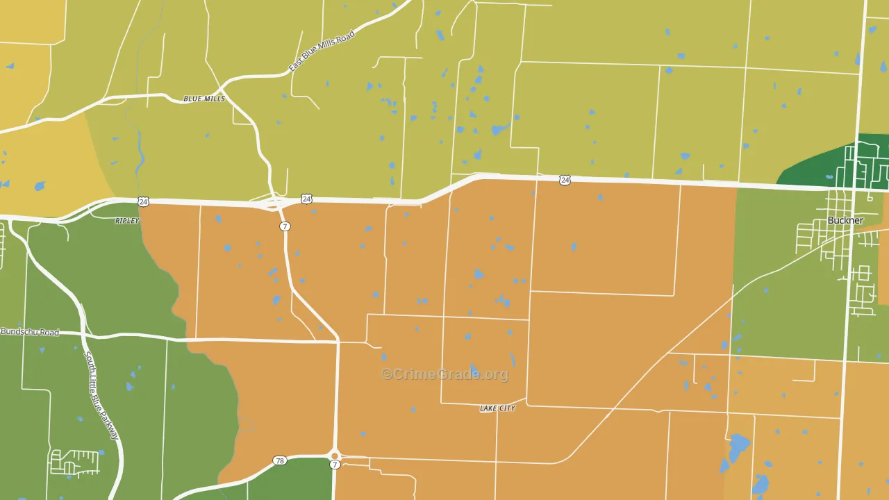 Lake City, MO Map of Robbery Rates