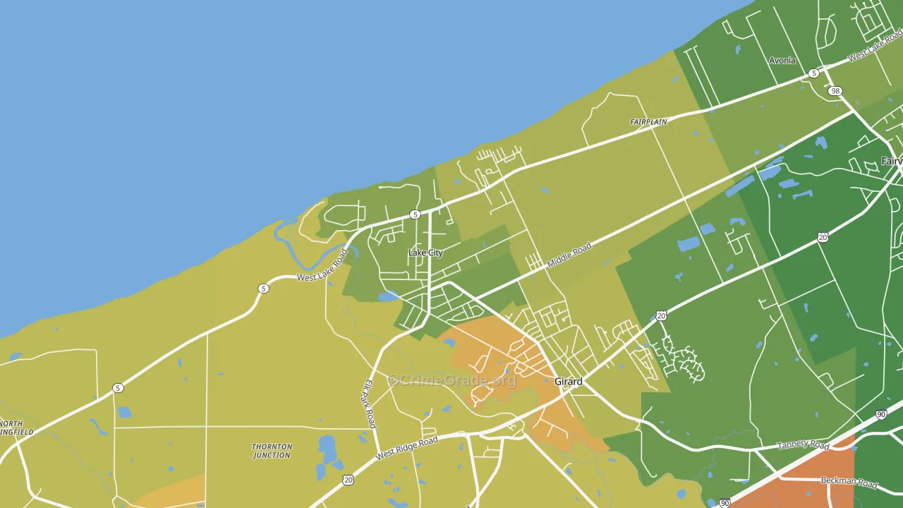 Lake City, PA Map of Robbery Rates