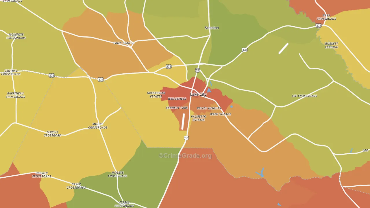 Lake City, SC Map of Robbery Rates