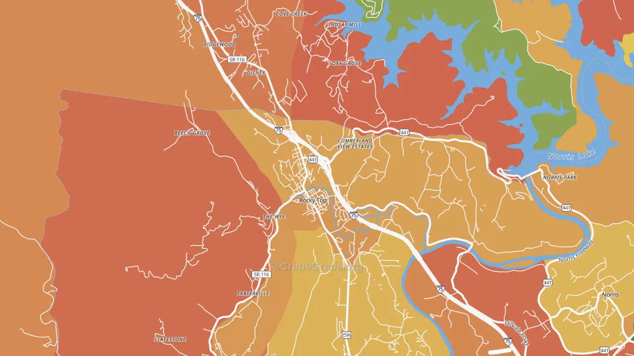Lake City, TN Map of Robbery Rates