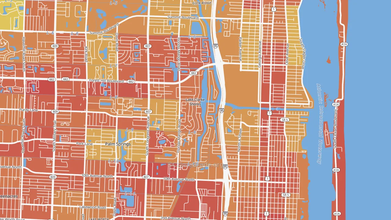 Lake Clarke Shores, FL Map of Robbery Rates