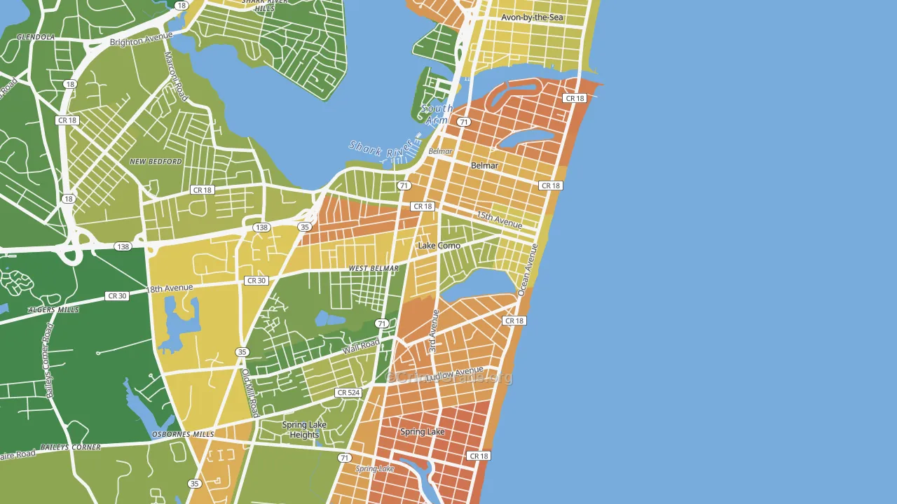 Lake Como, NJ Map of Robbery Rates