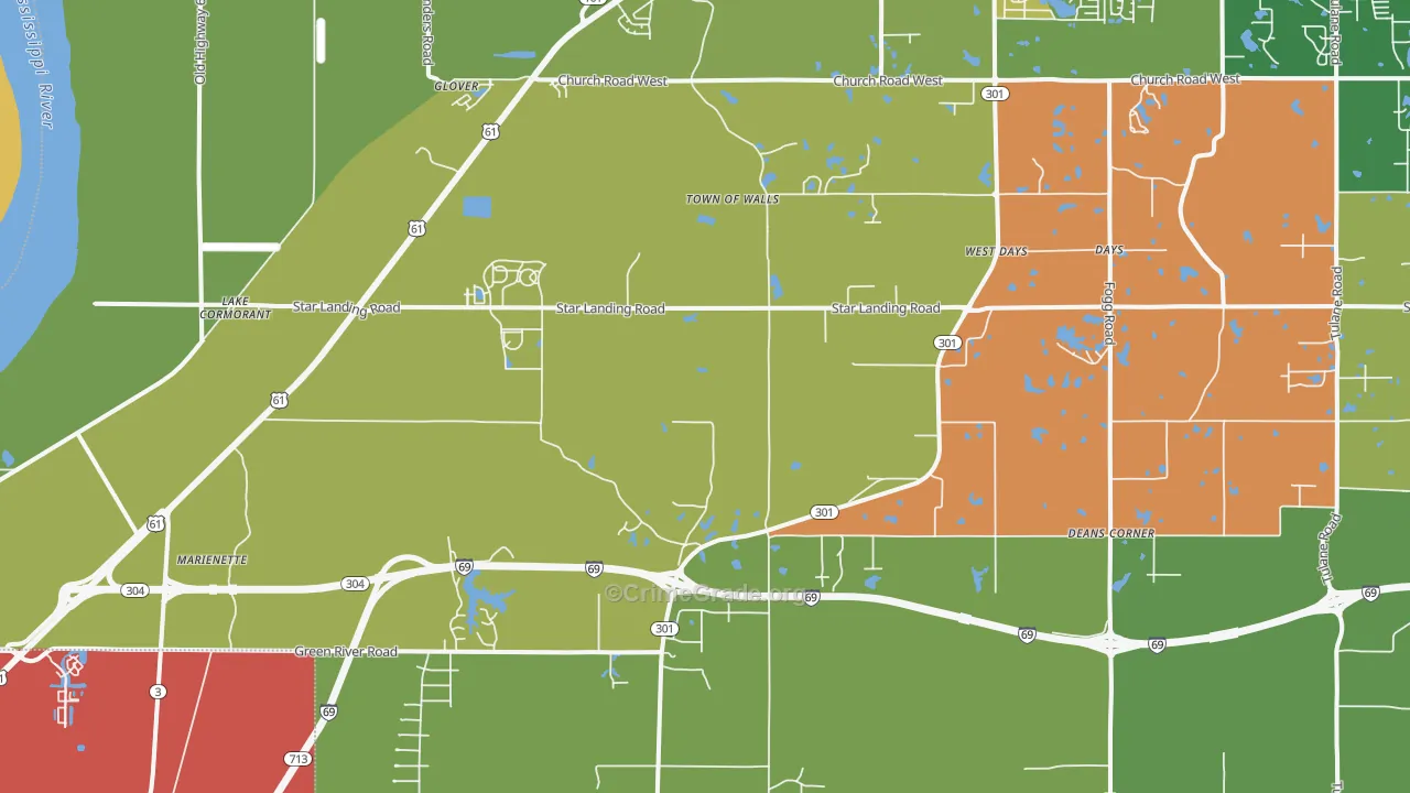 Lake Cormorant, MS Map of Robbery Rates