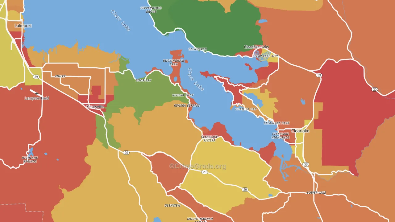 Lake County, CA Map of Robbery Rates