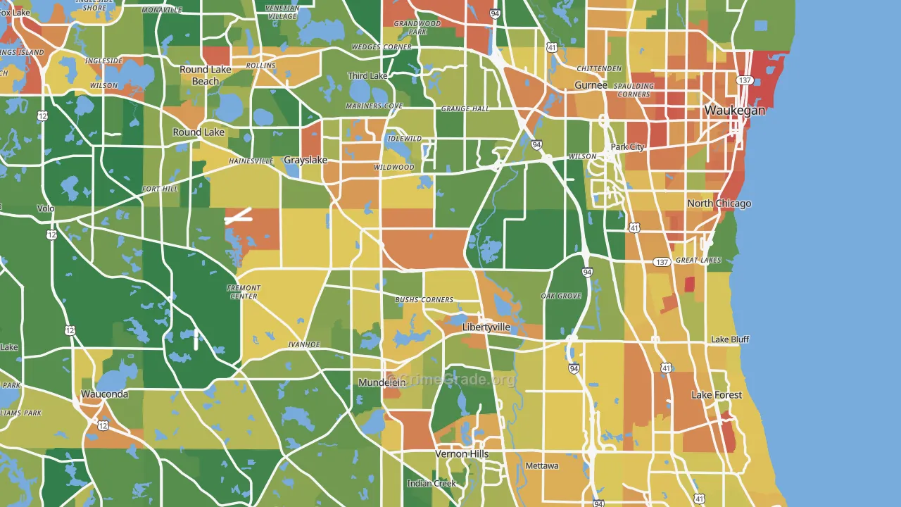 Lake County, IL Map of Robbery Rates