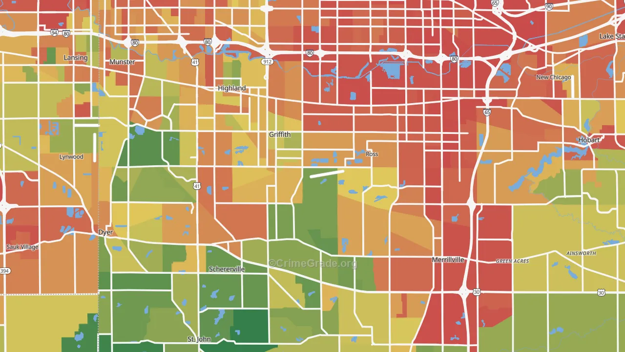 Lake County, IN Map of Robbery Rates