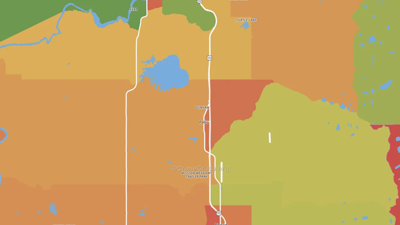 Lake County, MT Map of Robbery Rates