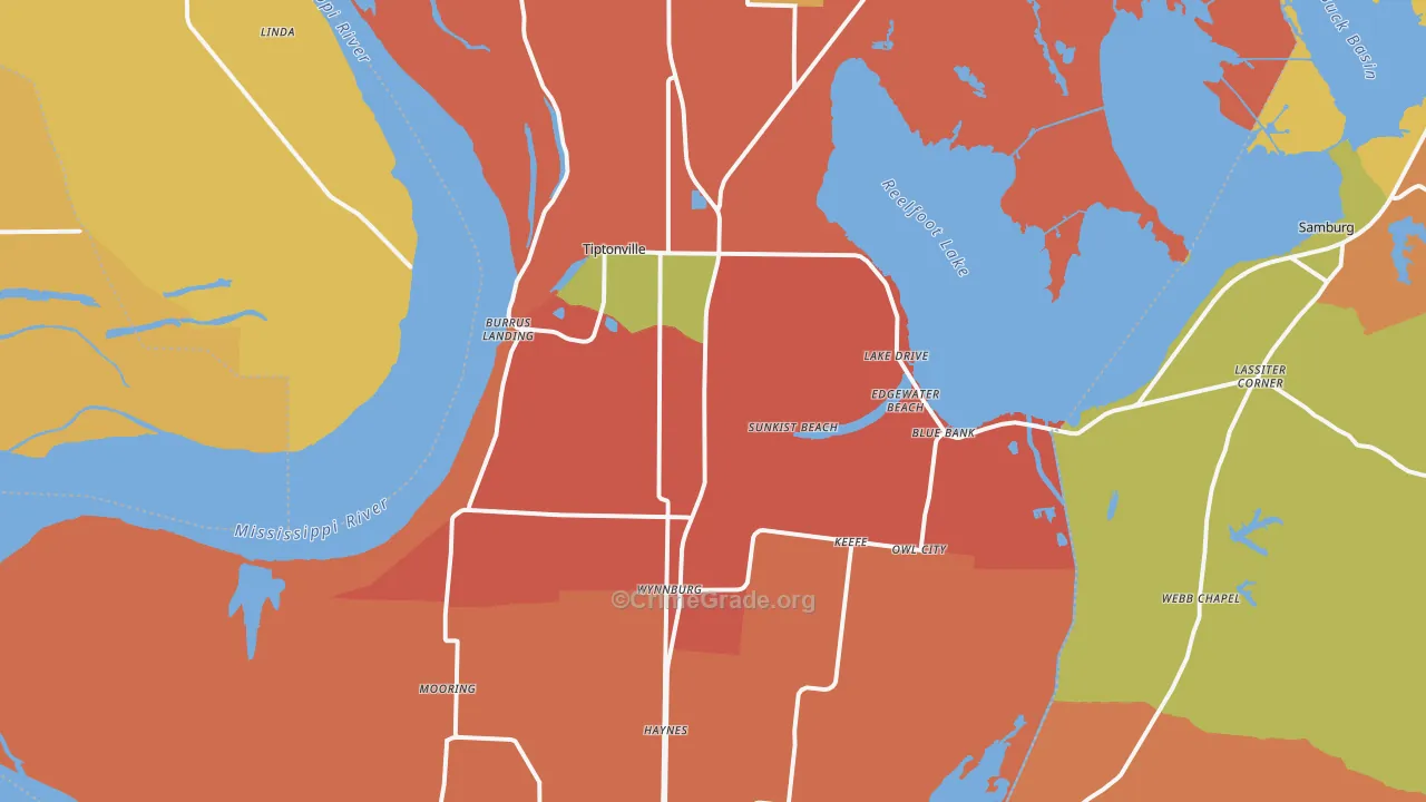 Lake County, TN Map of Robbery Rates