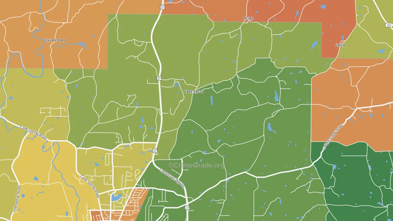 Lake Creek, GA Map of Robbery Rates