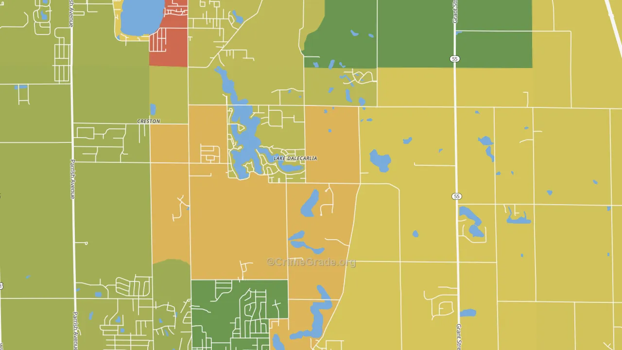 Lake Dalecarlia, IN Map of Robbery Rates