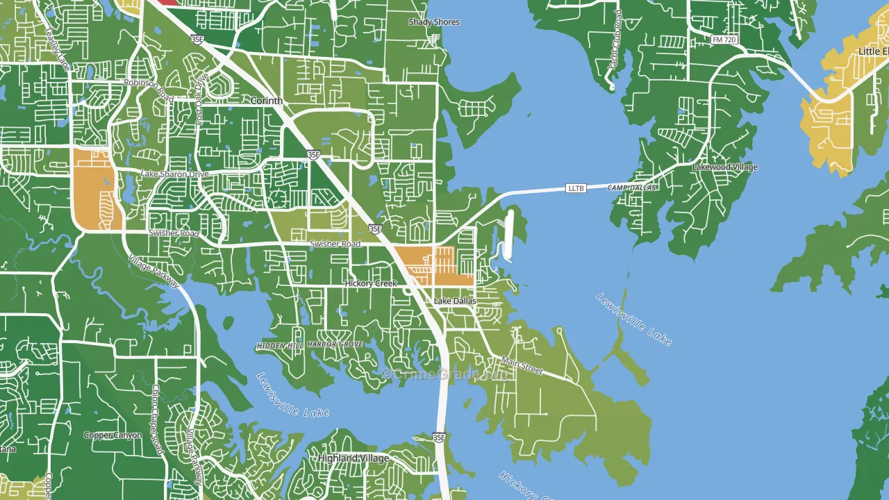Lake Dallas, TX Map of Robbery Rates