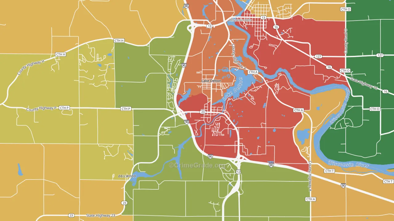Lake Delton, WI Map of Robbery Rates