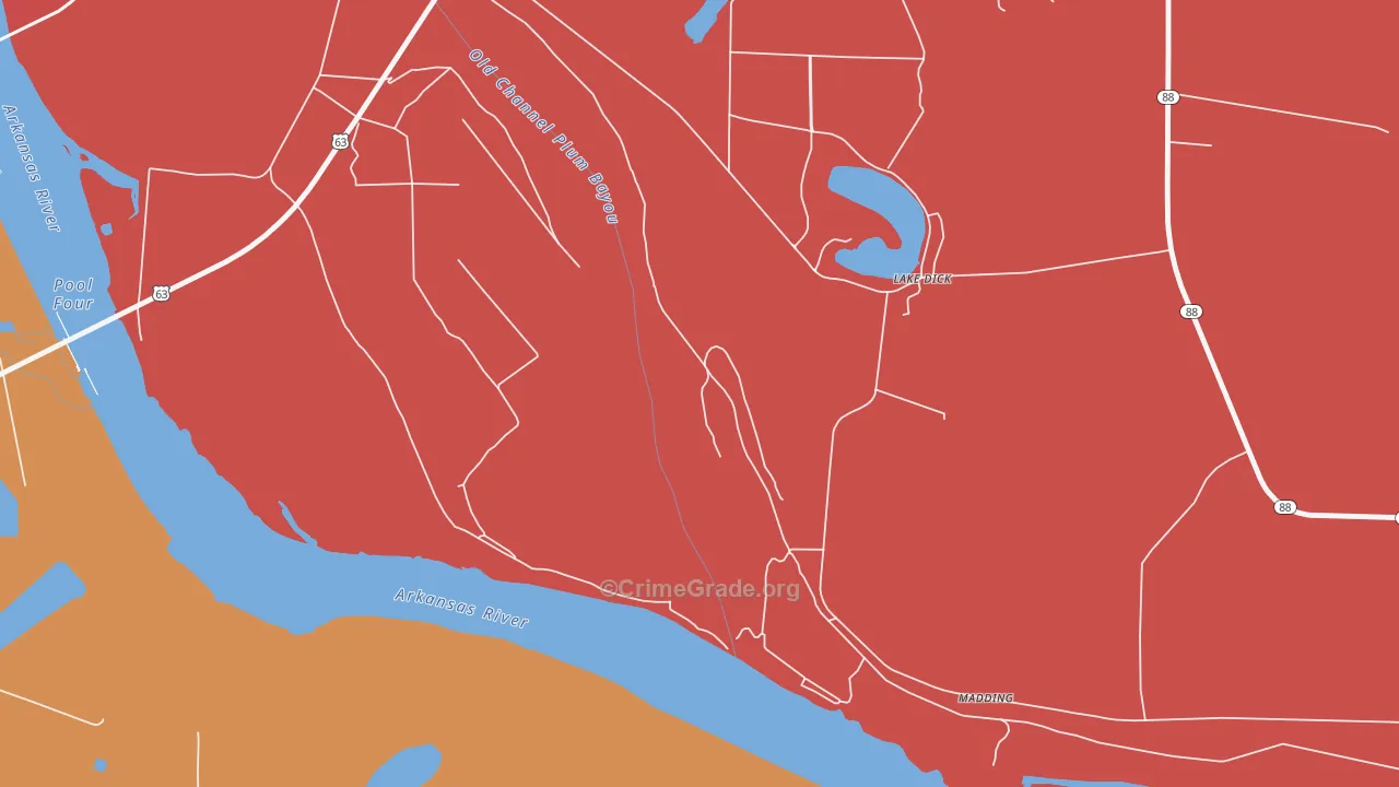Lake Dick, AR Map of Robbery Rates