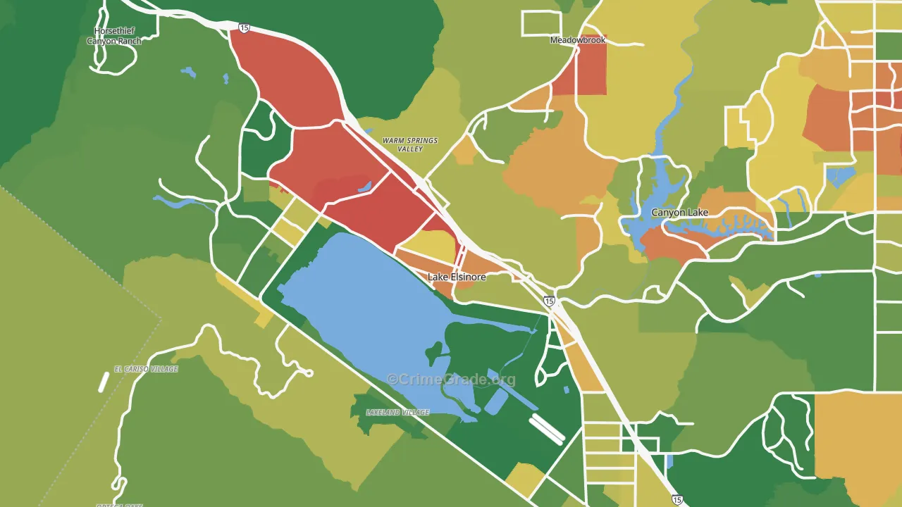 Lake Elsinore, CA Map of Robbery Rates