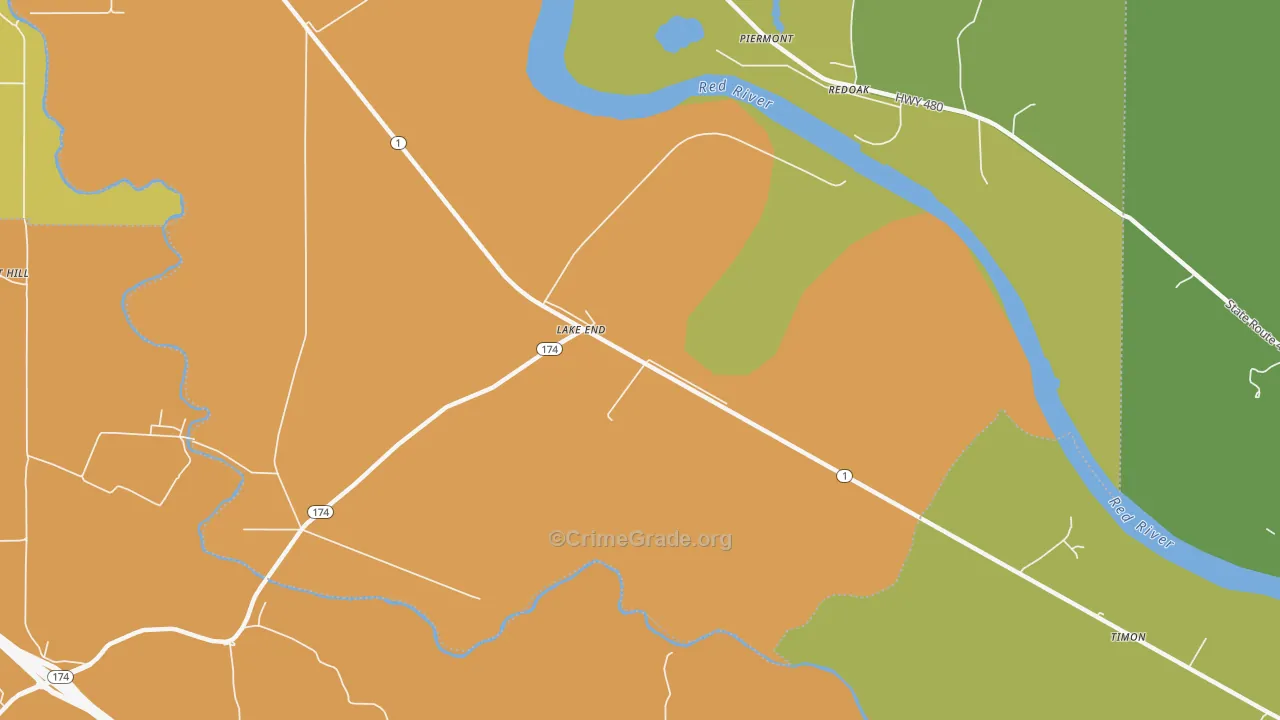 Lake End, LA Map of Robbery Rates