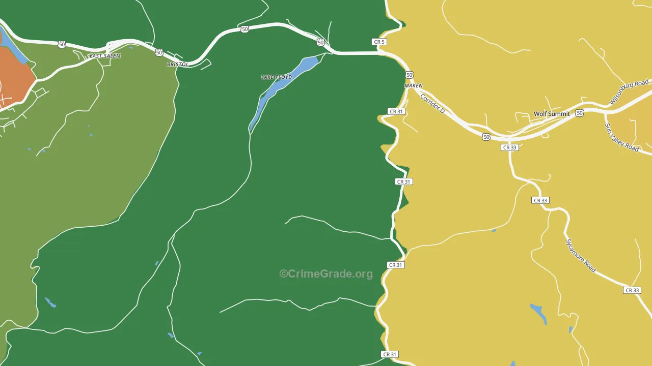 Lake Floyd, WV Map of Robbery Rates