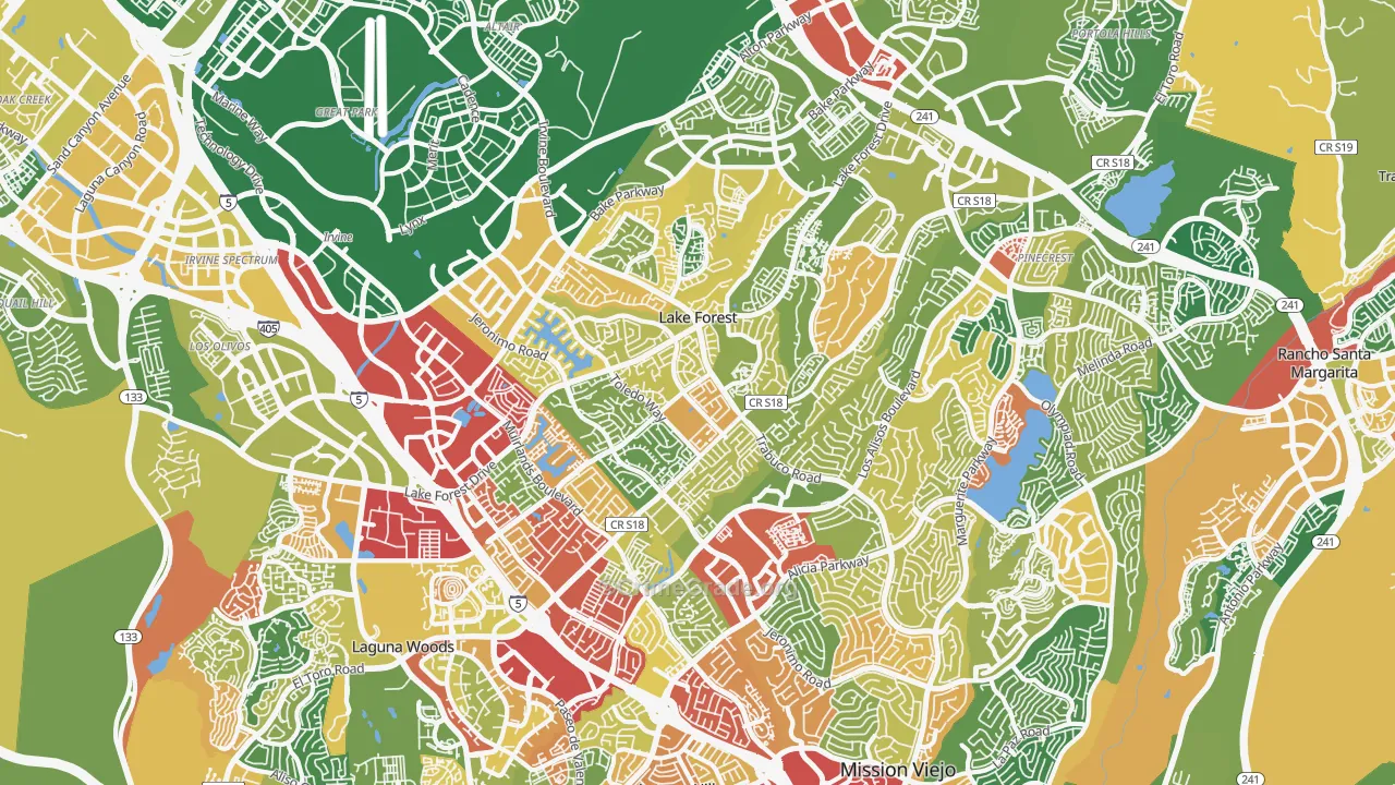 Lake Forest, CA Map of Robbery Rates