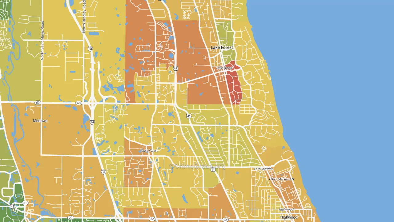 Lake Forest, IL Map of Robbery Rates