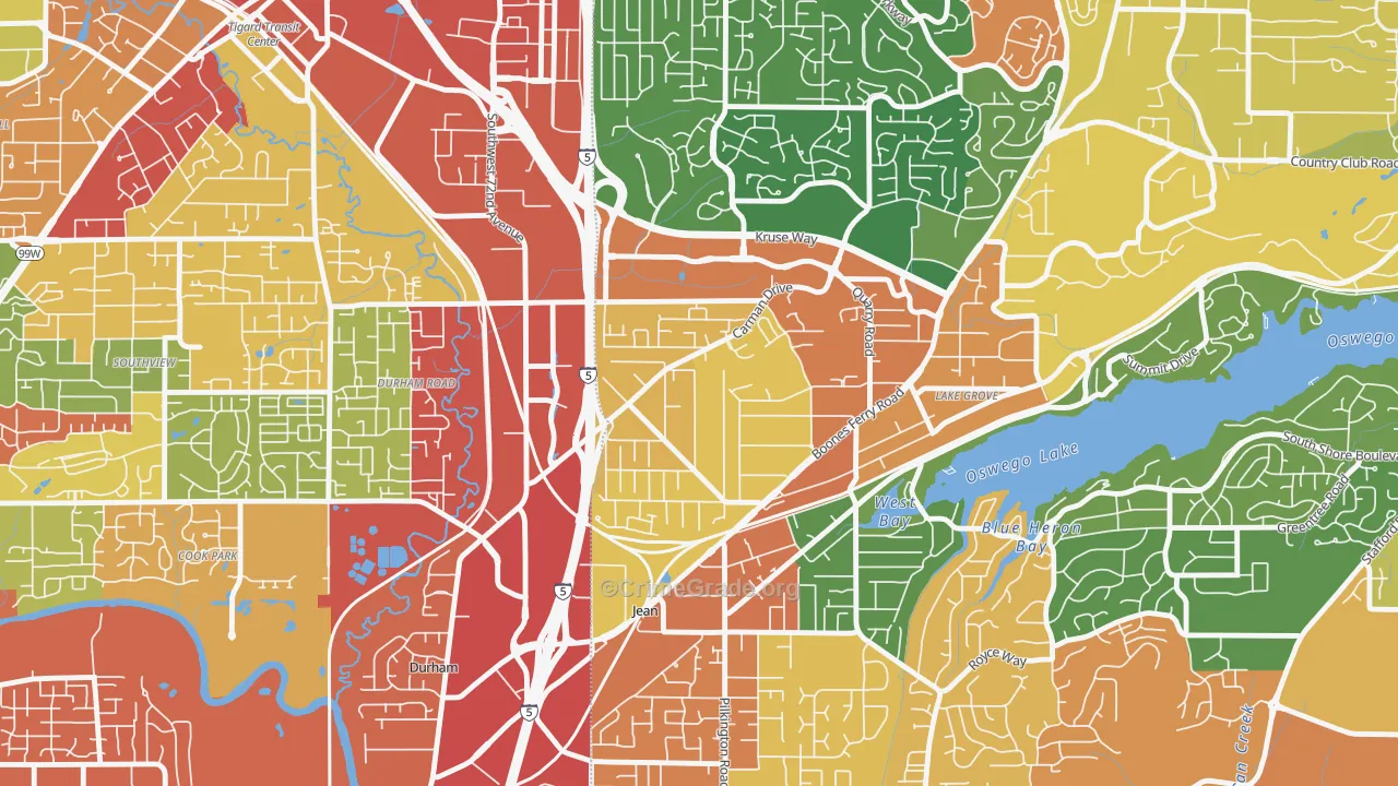Lake Forest, Lake Oswego, OR Map of Robbery Rates