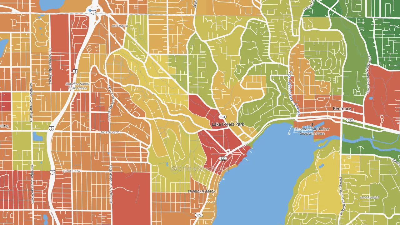 Lake Forest Park, WA Map of Robbery Rates