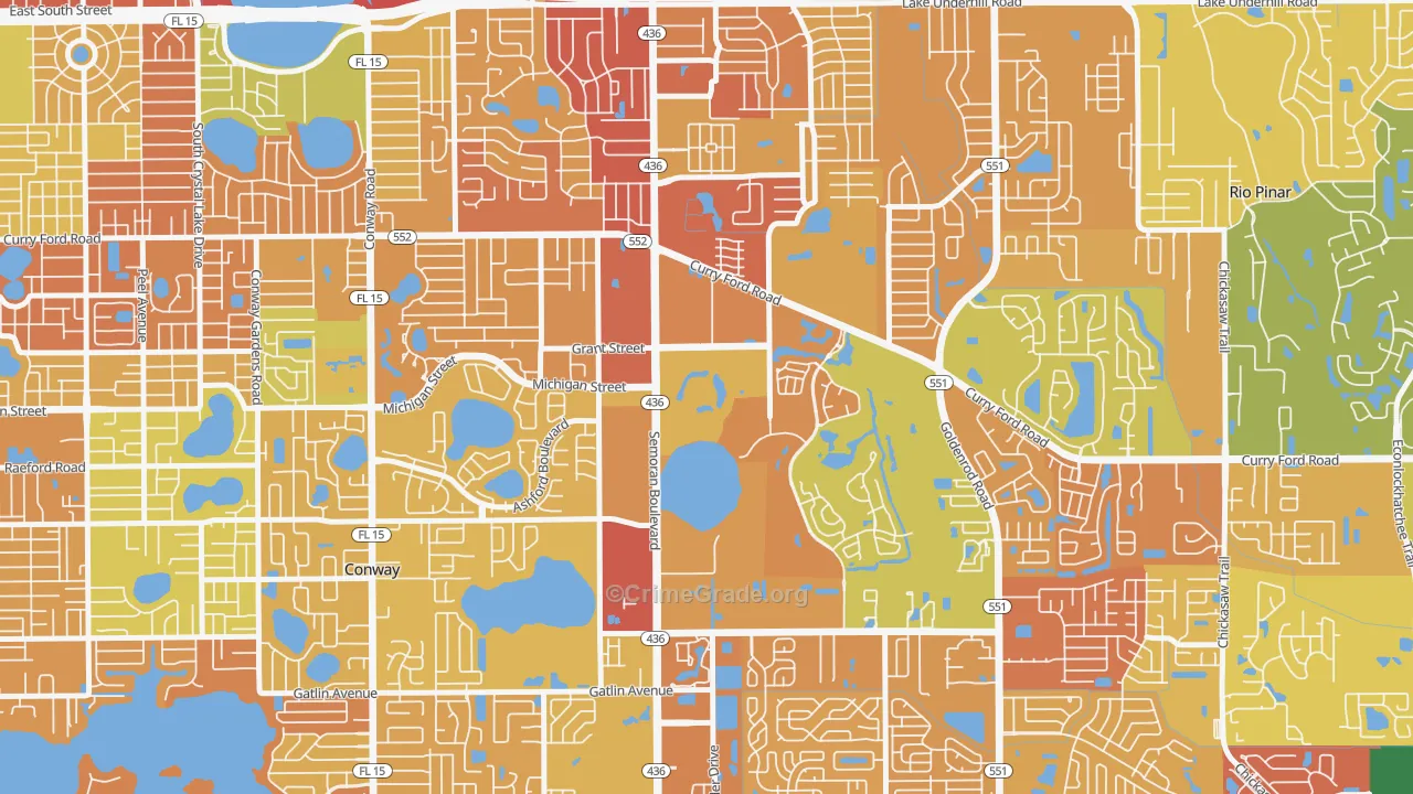 Lake Frederica, Orlando, FL Map of Robbery Rates