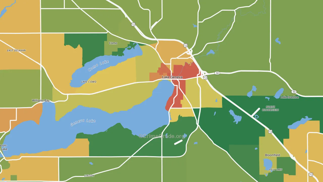 Lake Geneva, WI Map of Robbery Rates