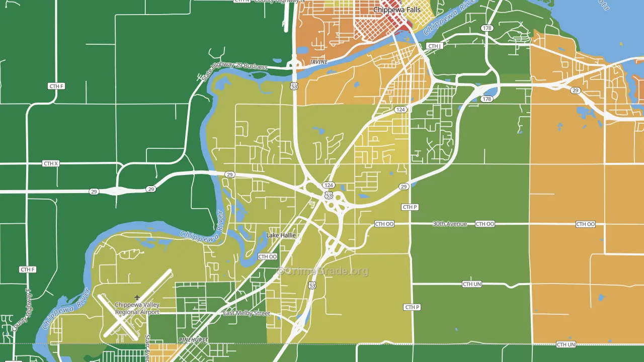 Lake Hallie, WI Map of Robbery Rates