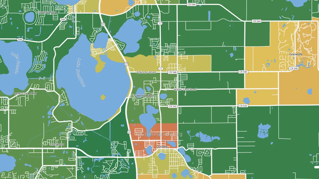 Lake Hamilton, FL Map of Robbery Rates