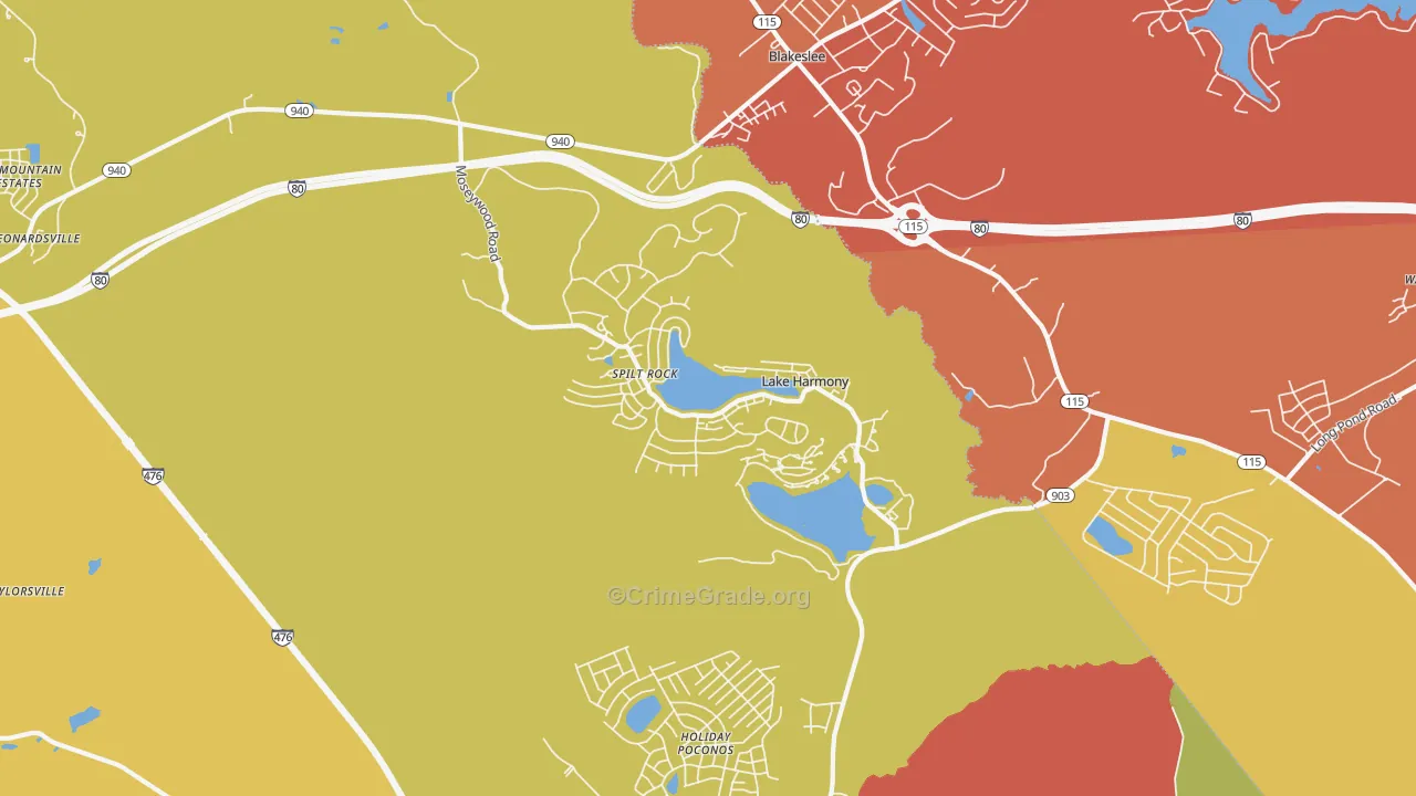 Lake Harmony, PA Map of Robbery Rates