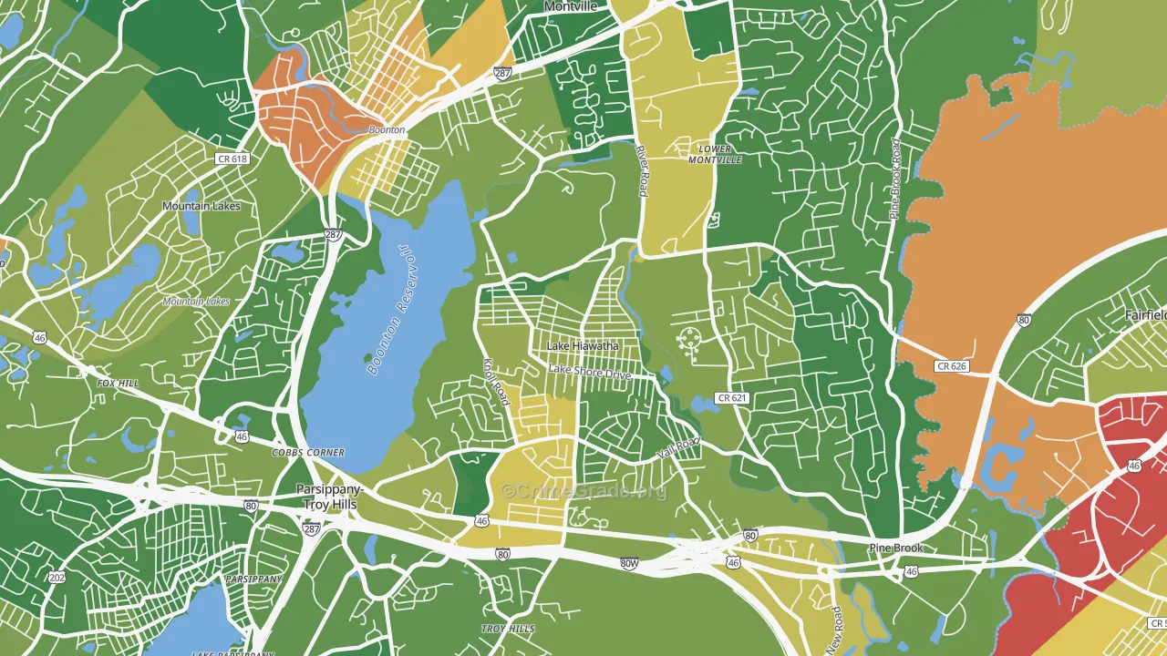 Lake Hiawatha, NJ Map of Robbery Rates