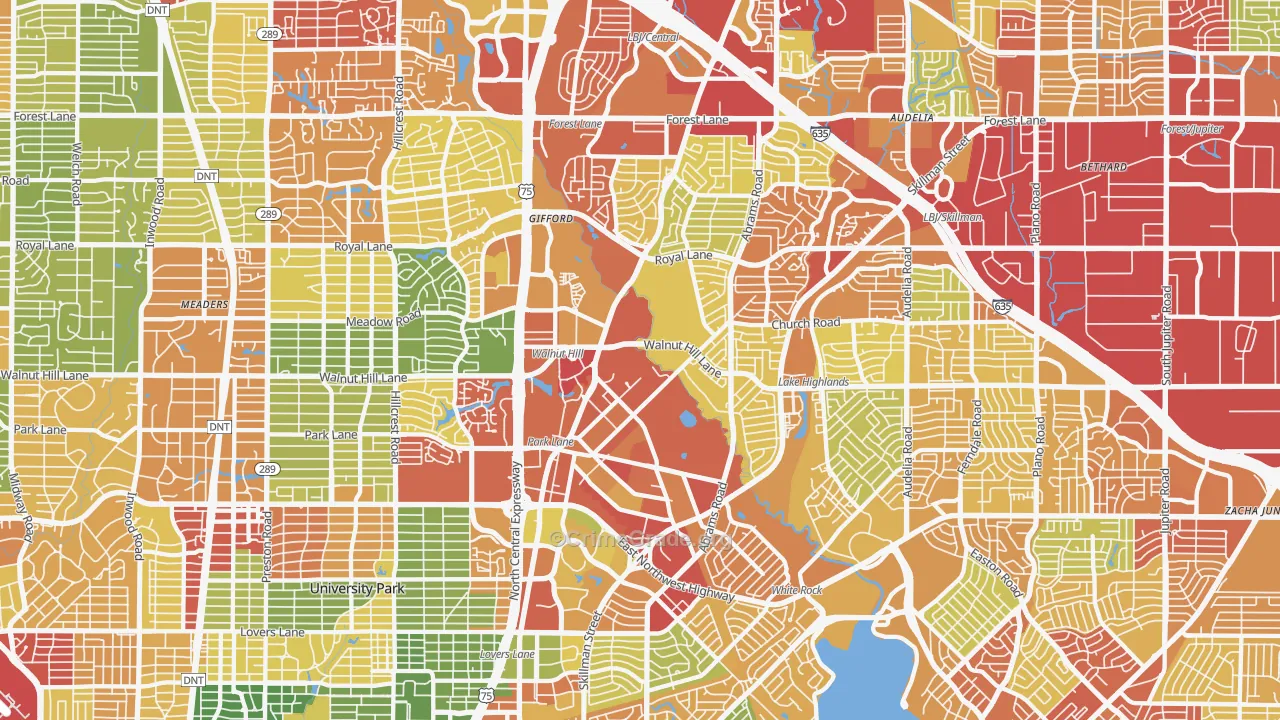 Lake Highlands, Dallas, TX Map of Robbery Rates