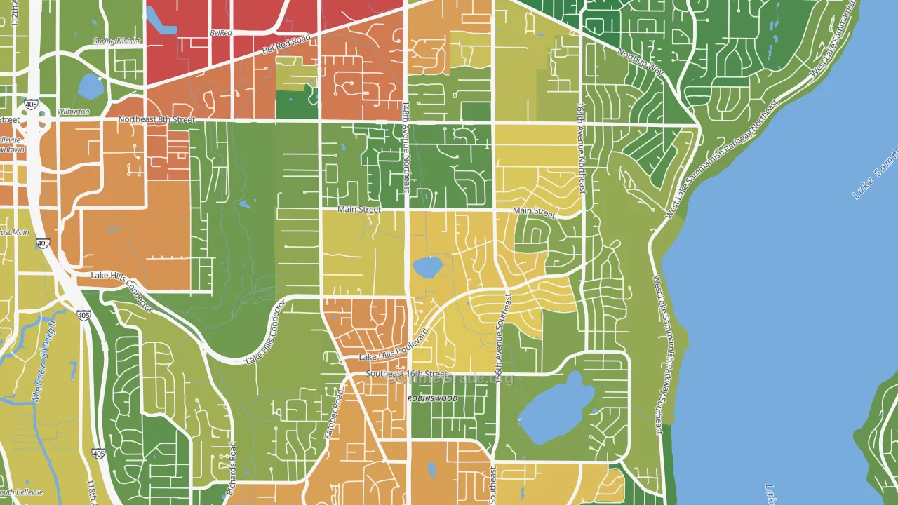 Lake Hills, Bellevue, WA Map of Robbery Rates