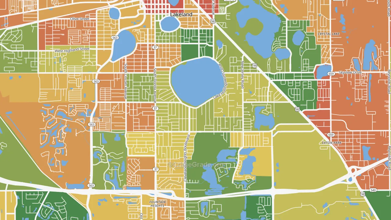 Lake Hollingsworth, Lakeland, FL Map of Robbery Rates