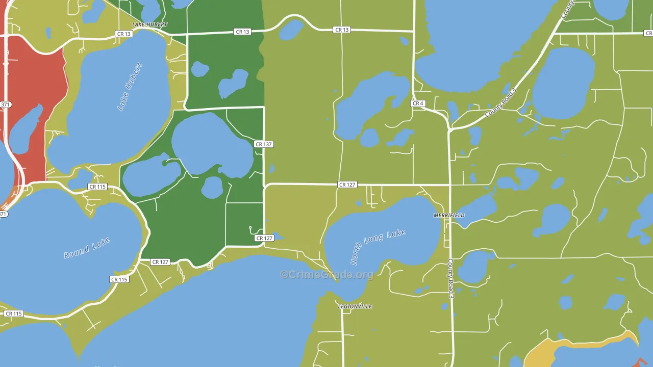 Lake Hubert, MN Map of Robbery Rates