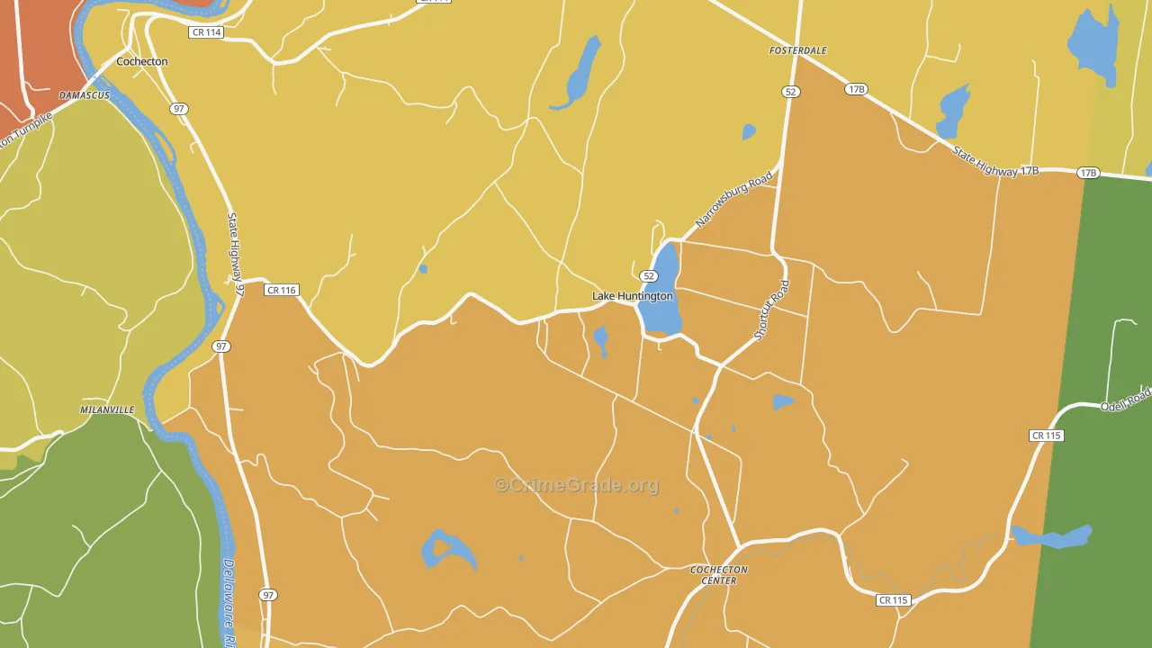 Lake Huntington, NY Map of Robbery Rates
