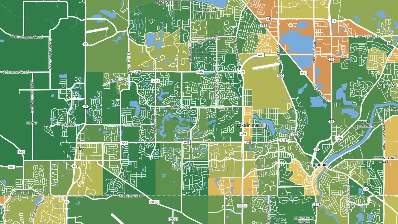 Lake in the Hills, IL Map of Robbery Rates
